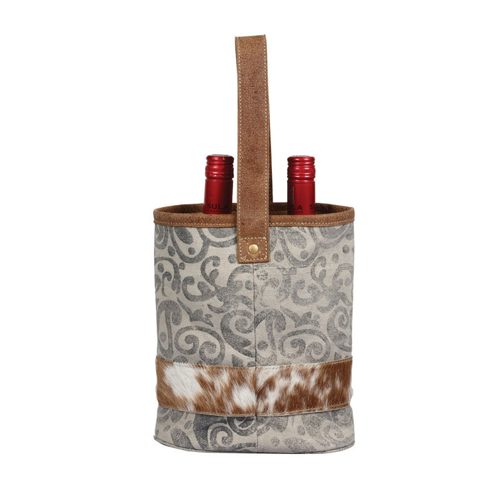 Abstract Floral Print Upcycled Canvas and Leather Travel Double Wine Bag