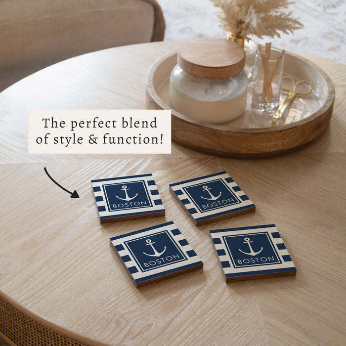 Anchor Stripes Personalized Coaster Set