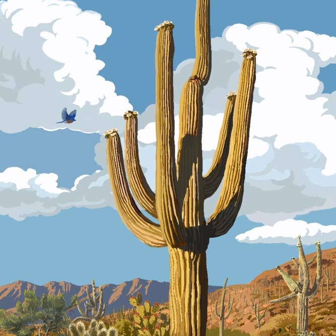 Arizona, Saguaro Cactus & Roadrunner Tea Towel