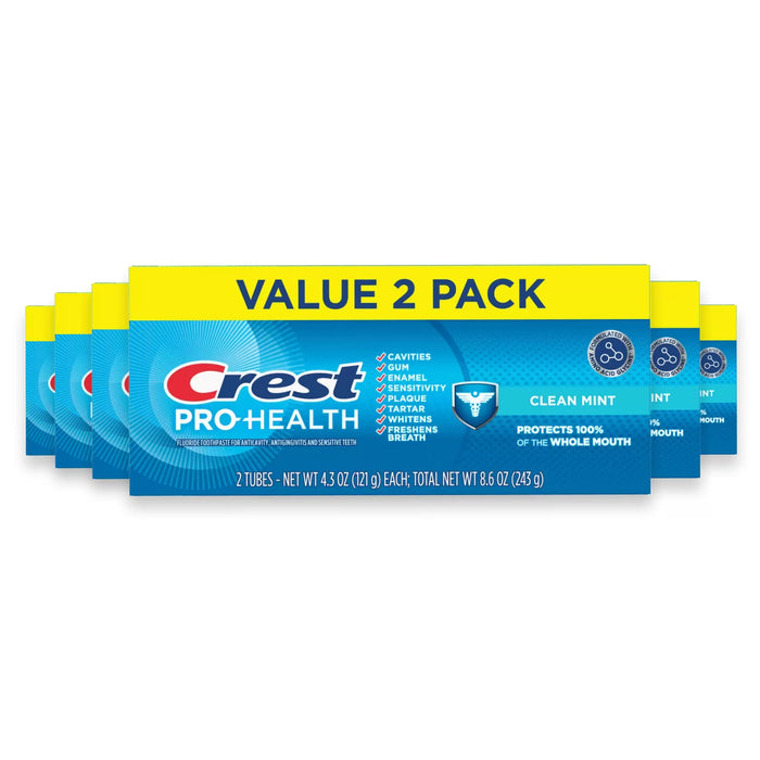 Crest Pro-Health Clean Mint Toothpaste 4.3 oz - 2 Ct - 6 Pack