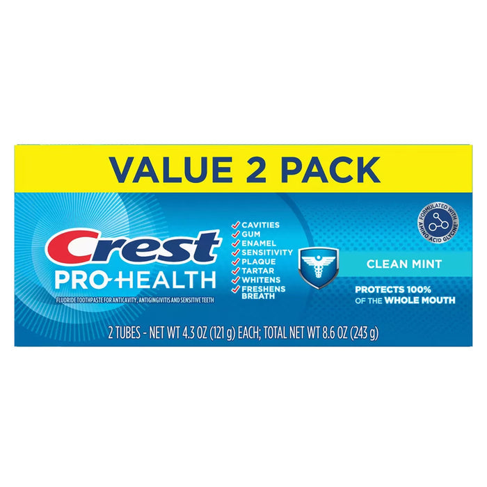 Crest Pro-Health Clean Mint Toothpaste 4.3 oz - 2 Ct - 6 Pack