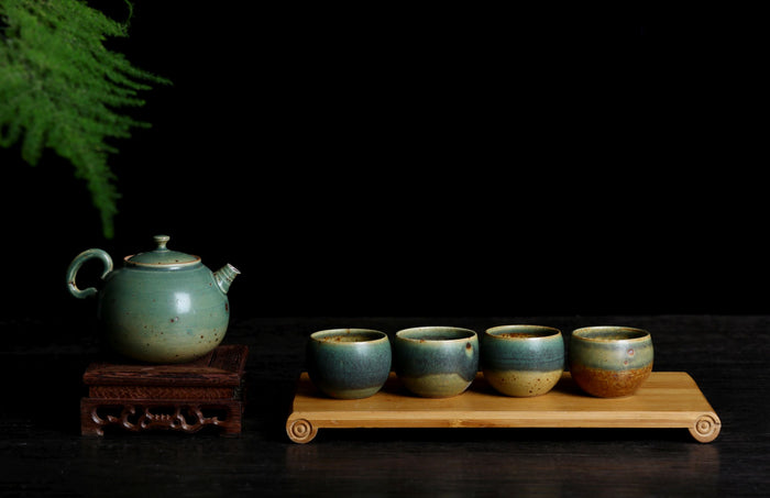 Fei Cui Glazed "Turquoise Desert" Bug Bitten Teapot and Cups | Yunnan Sourcing Tea Shop
