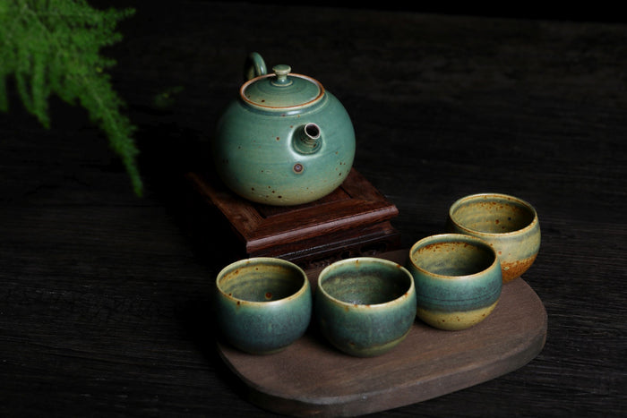 Fei Cui Glazed "Turquoise Desert" Bug Bitten Teapot and Cups | Yunnan Sourcing Tea Shop
