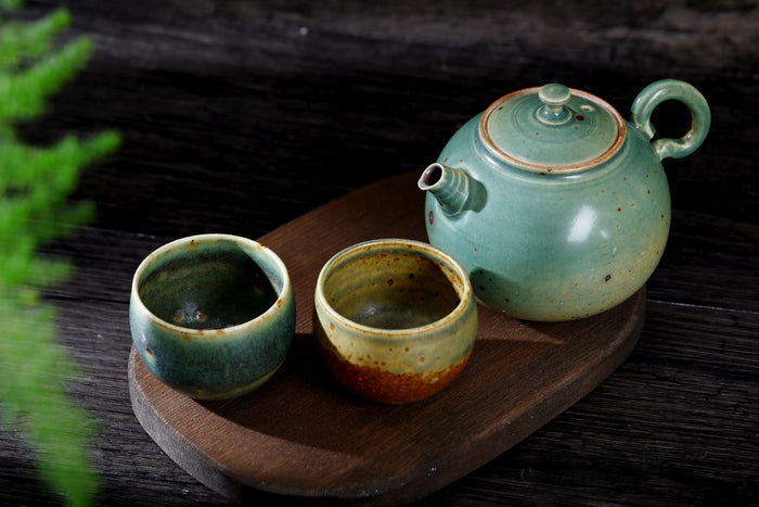 Fei Cui Glazed "Turquoise Desert" Bug Bitten Teapot and Cups | Yunnan Sourcing Tea Shop