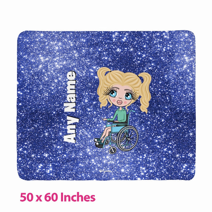 Girls Blue Glitter Effect Wheelchair Fleece Blanket - Image 3