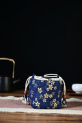 Gold Blossoms on Blue Fabric Teapot Cozy | Yunnan Sourcing Tea Shop