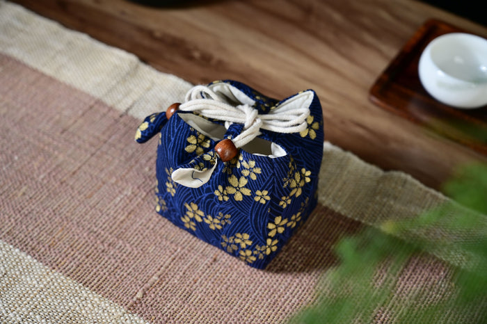 Gold Blossoms on Blue Fabric Teapot Cozy | Yunnan Sourcing Tea Shop