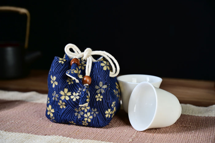 Gold Blossoms on Blue Fabric Teapot Cozy | Yunnan Sourcing Tea Shop
