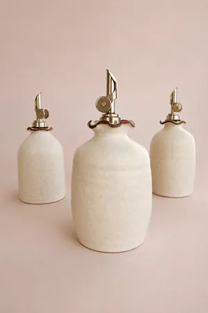 Earth and Element Handmade Ceramic Olive Oil Cruet with Gravity Pourer & Ruffle Tray