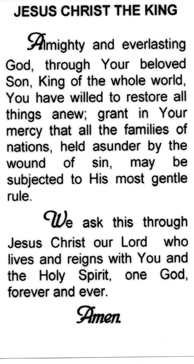 JESUS CHRIST THE KING- LAMINATED HOLY CARDS- QUANTITY 25 PRAYER CARDS