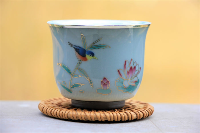 "Lotus Pond Scene" Pure 999 Silver and Porcelain Cup | Yunnan Sourcing Tea Shop