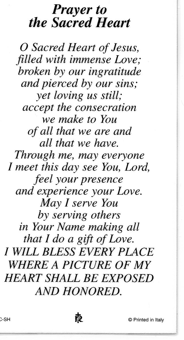 SACRED HEART - LAMINATED HOLY CARDS- QUANTITY 25 PRAYER CARDS