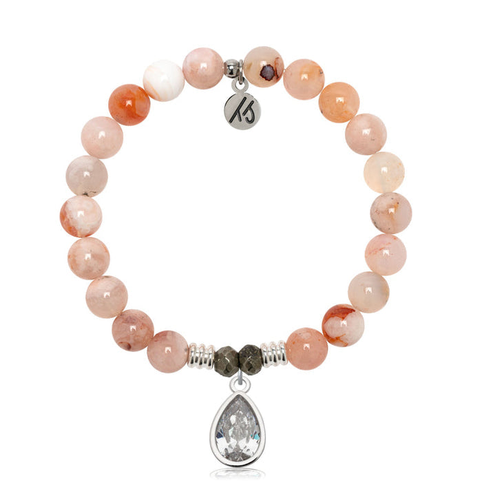 Sakura Agate Gemstone Bracelet with Inner Beauty Sterling Silver Charm