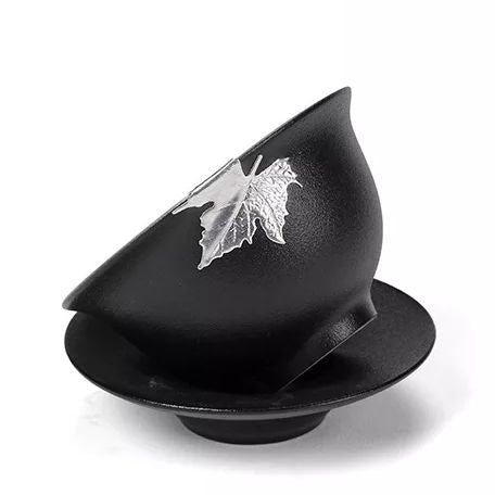 Silver Leaf on Black Ceramic Gaiwan * 200ml | Yunnan Sourcing Tea Shop