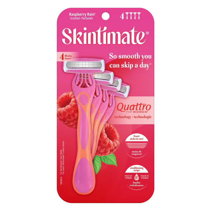 Skintimate Raspberry Rain Quattro Disposable Razors - 4 Ct - 12 Pack