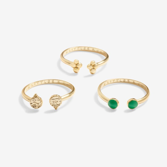 Stacks Of Style Set Of 3 Rings In Green Enamel And Gold-Tone Plating
