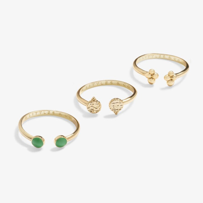 Stacks Of Style Set Of 3 Rings In Green Enamel And Gold-Tone Plating
