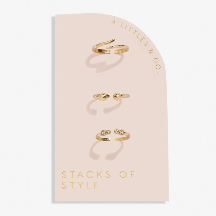 Stacks Of Style Set Of 3 Round Rings In Cubic Zirconia And Gold-Tone Plating