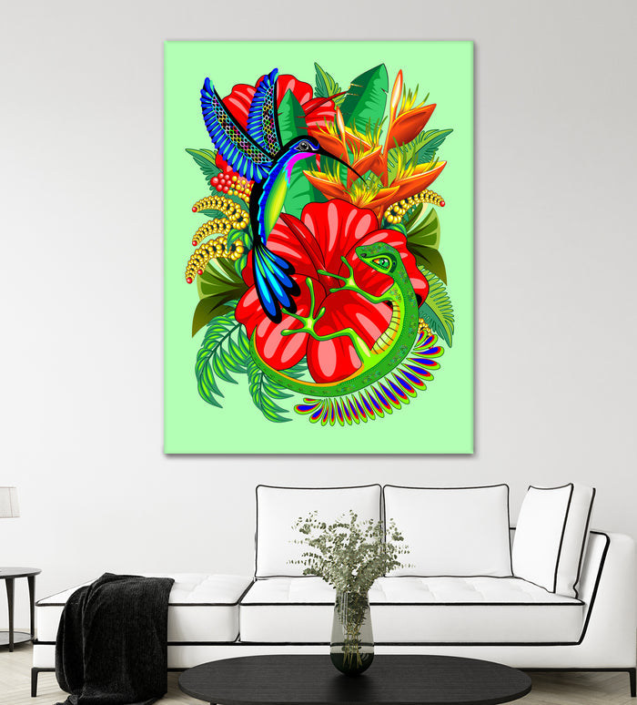 The Lizard, The Hummingbird and The Hibiscus by Monica Terrana on GIANT ART - green digital drawing