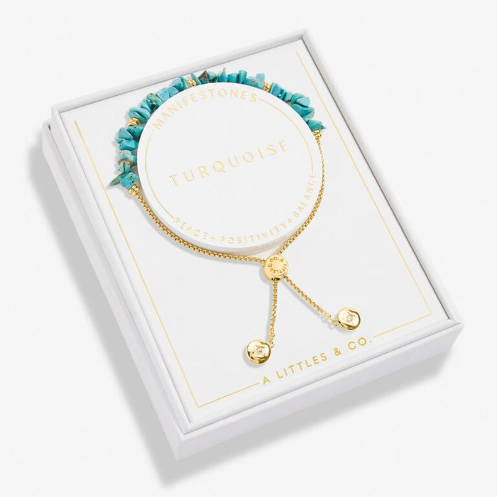 Turquoise Manifestones Adjustable Bracelet In Gold-Tone Plating