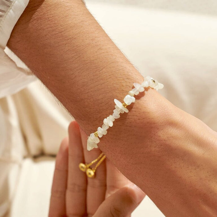 White Jade Manifestones Adjustable Bracelet In Gold-Tone Plating